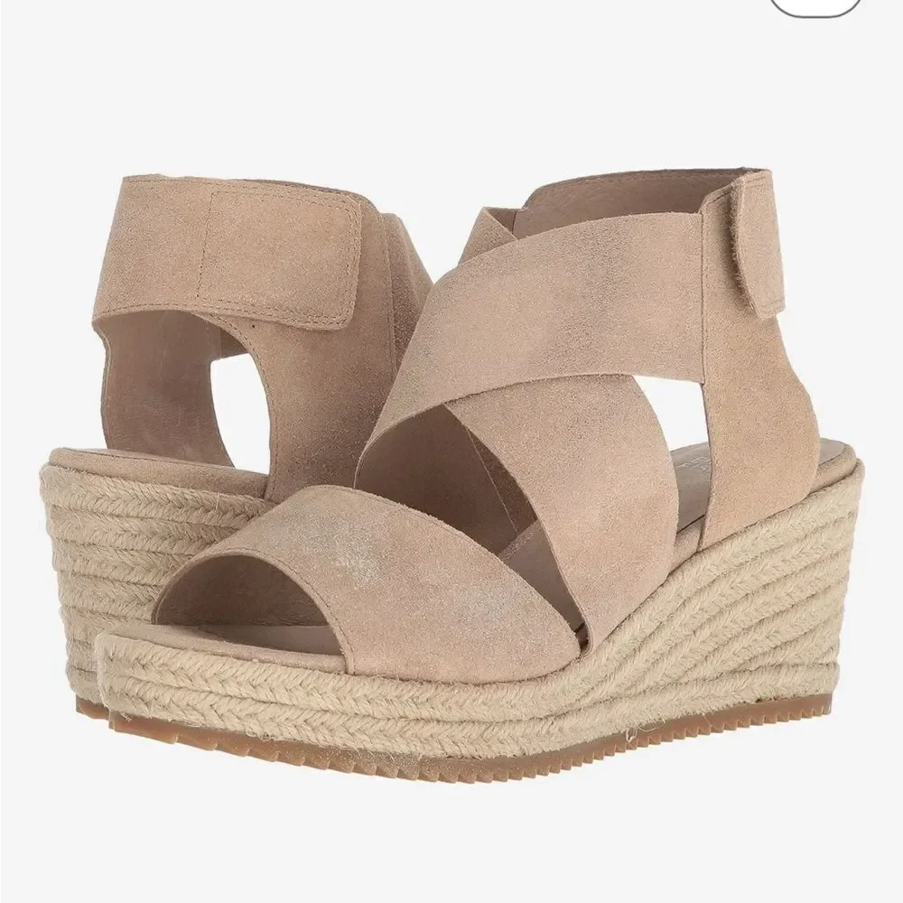 Eileen fisher Willow wedge sandals leather ankle strap espadrilles 9.5‎